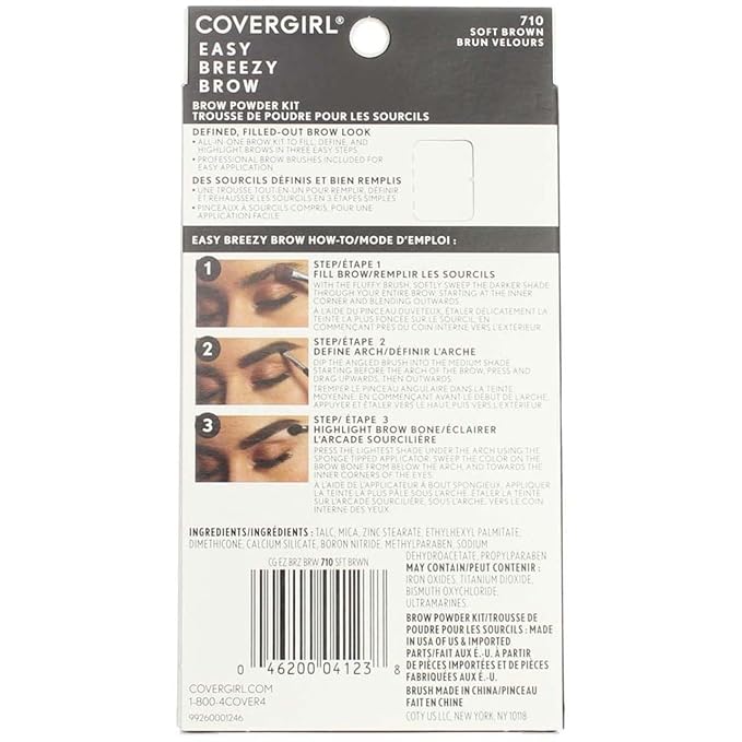COVERGIRL - Easy Breezy Brow Powder Kit, three shades brow definer, professional double-ended angled brush, effortless(Packaging May Vary)