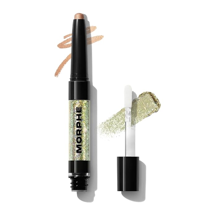 Morphe Mixed Signals Dual-Ended Eyeshadow Stick - Cream Eyeshadow Pigment & Chrome Liquid Flakes for Bold, Layered Eye Makeup Looks - Partner/Player (0.028 oz)