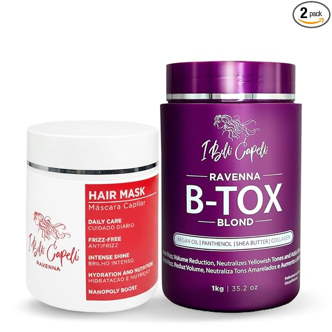 I Belli Capelli Ravenna Hair Straightening Kit – Blond Hair B-tox & Aloe Vera Mask – Anti-Frizz, Intense Hydration & Shine – Formaldehyde-Free B-otox Hair Treament For Blond Hair (2-Pack)