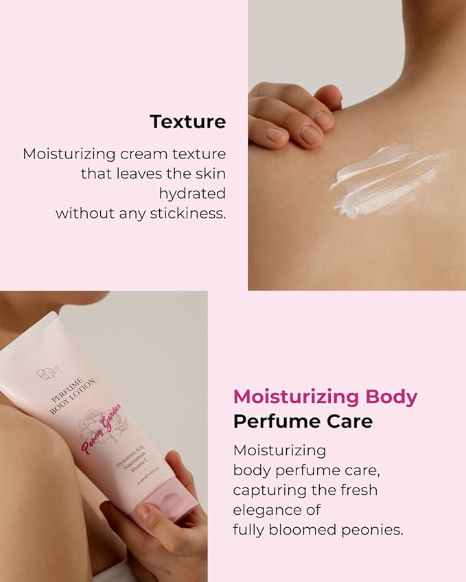 BOM Peony Garden Perfume Body Lotion 6.76 Fl Oz, Floral Scented Body Cream with Hyaluronic Acid, Niacinamide & Vitamin C, Long-Lasting Moisture & Fragrance, Non-Sticky & Smoothing, Korean Skincare