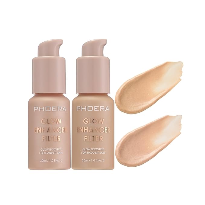 2 Pack PHOERA Skin Tint Glow Foundation, Flawless Filter Effect Silk Perfect Natural Radiant Illuminating Foundation. (02 Light &03 Medium)