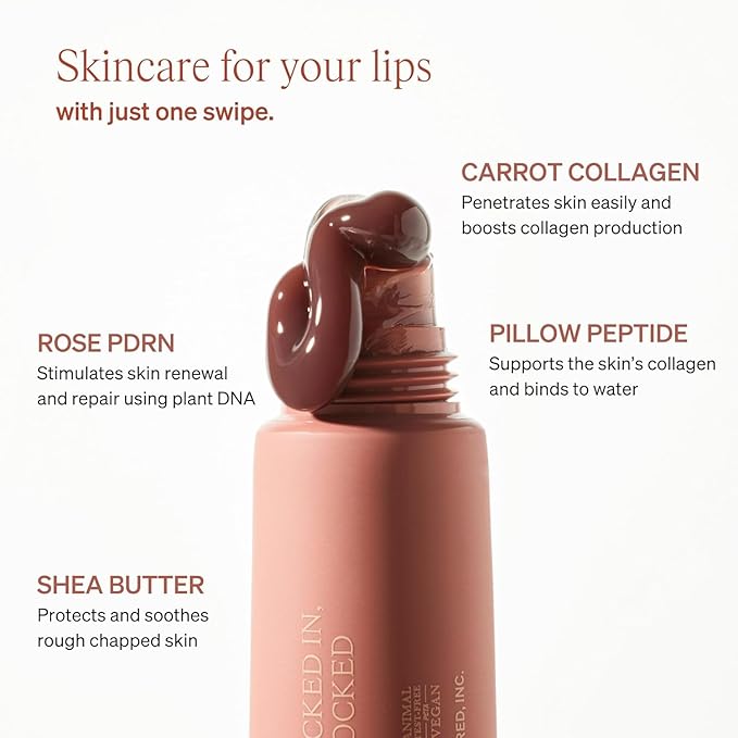 KNEMO LipLock – Moisturizing K-beauty Vegan Lip Balm & Serum for Dry, Chapped Lips, Glossy Overnight Lip Mask with Rose PDRN, Carrot Collagen & Pillow Peptides (Pink Flan – Warm Taupe Tint)