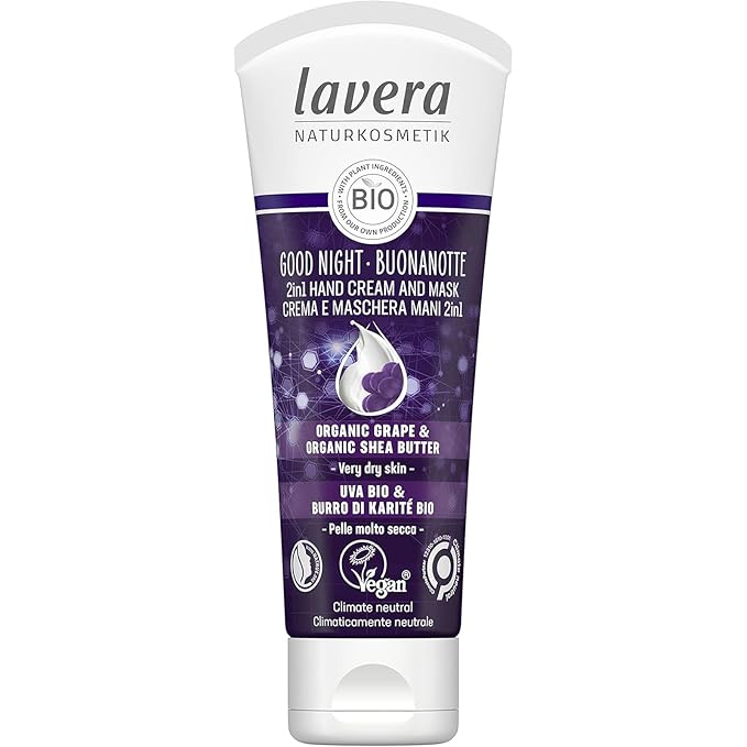 lavera Good Night 2in1 Hand Cream and Mask - natural cosmetics - vegan - certified - grape & shea butter - 2.5 Fl Oz