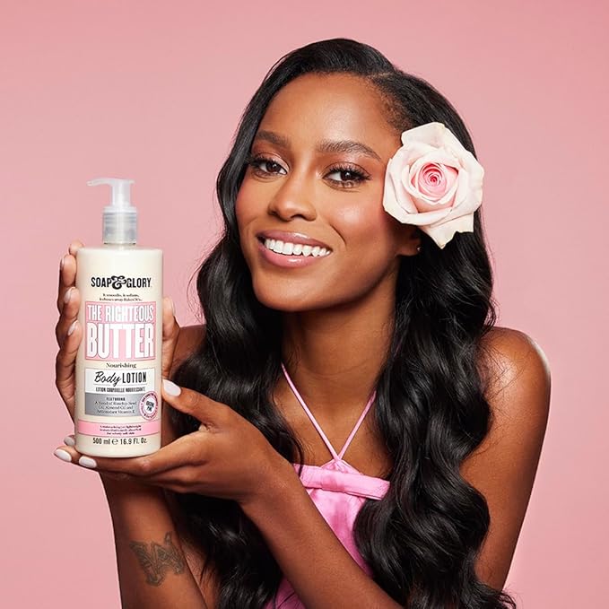 Soap & Glory Original Pink Moisturizing Body Lotion Pump - Lightweight Body Moisturizer for Dry Skin - With Shea Butter, Vitamin E & Aloe Vera for Soft, Hydrated Skin - Rose & Bergamot (16.9 fl oz)