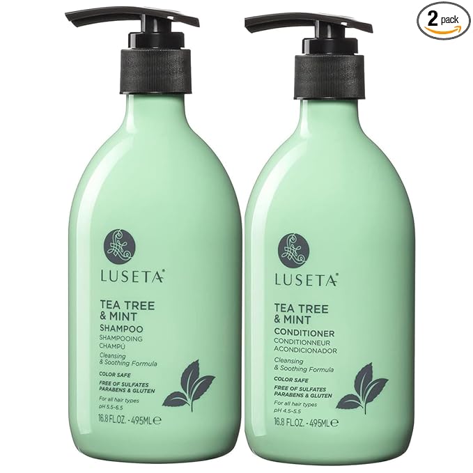 LUSETA Tea Tree Mint Shampoo and Conditioner for Hair Cleaning, Clarifying with Lavender, Tea Tree & Peppermint Oil, Soothe the Scalp, Fight Itchy, Hydrating for Women and Men, 16.8oz*2