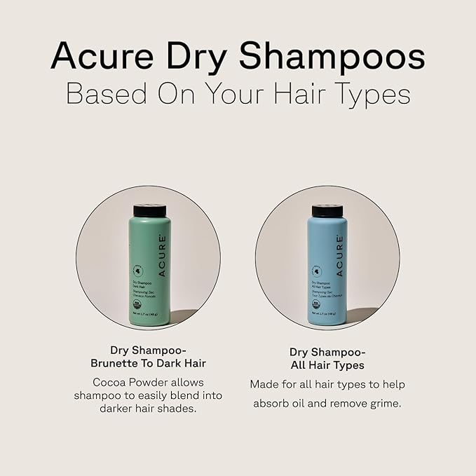 Acure Dry Shampoo - Mini Powder Dry Shampoo for Women with Blonde & Dark Hair, Care to Refresh Treated Color Tinted Hair with Rosemary & Peppermint, Non Aerosol, Vegan - 1.7 oz Travel Size (2 Pack)