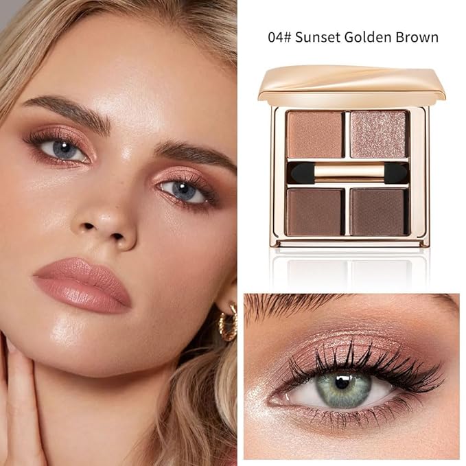 Warm Brown Nude Eyeshadow Palette – 4 Matte&Glitter High-Pigment Blendable Waterproof Long-Lasting Eye Shadow for Soft Glam, Everyday Natural Makeup&Brown Smokey Eye Looks, Paleta de Sombras de Ojos