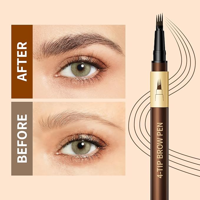 W3W Microblading Eyebrow Pencils For Women - Eyebrow Pen with 4-Fork-Tip Waterproof Brow Pencil Create Natural Hair-Like Brows, Last All Day, Microblading Eyebrow Pen That Looks Like Hair, Brown