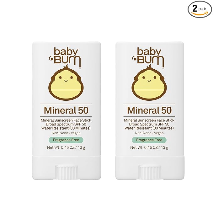 Baby Bum Mineral Sunscreen Face Stick - SPF 50 - UVA,UVB Face and Body Protection - Fragrance Free Safe for Sensitive Skin- Travel Size 0.45 Ounce (Pack of 2)
