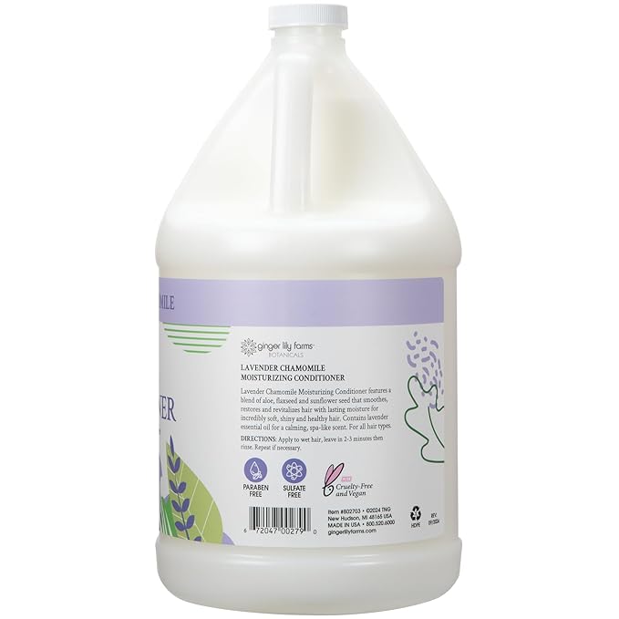 Ginger Lily Farms Botanicals Moisturizing Conditioner for Dry Hair, 100% Vegan & Cruelty-Free, Lavender Chamomile Scent, 1 Gallon Refill (128 fl oz)