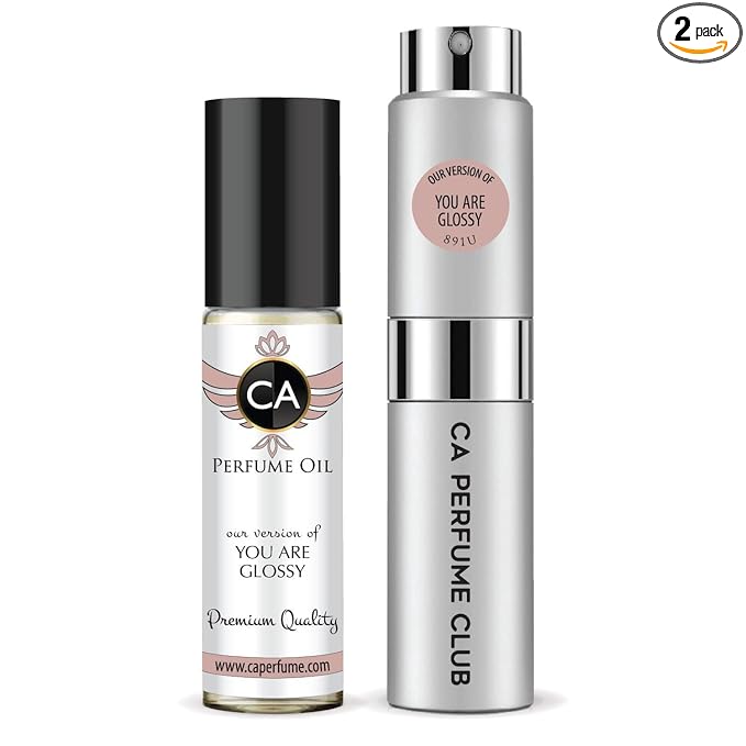 CA Perfume Duo Impression of You are Glossy For Women And Men Perfume Layering Set Long Lasting Travel Size EDP + Body Oil Roll-On Bottle 0.27 Fl Oz+0.33 Fl Oz