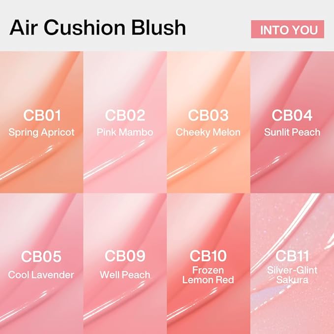 INTO YOU Cream Blush Air Cushion for Cheeks Eyes, Moisturizing, Lightweight, Dewy Finish Face Makeup, Long Wearing, Buildable, Blendable, Pigmented Blush, for All Skin Tones, CB10 Frozen Lemon Red