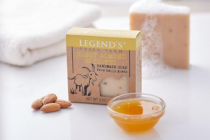 Legend's Creek Farm Goat Milk Soap - Cleansing Moisturizing Bar for Hands and Body - 5 Oz Creamy Lather, Nourishing, Gentle Natural Soap for Sensitive Skin (Honey Almond Biscotti, Pack of 5)