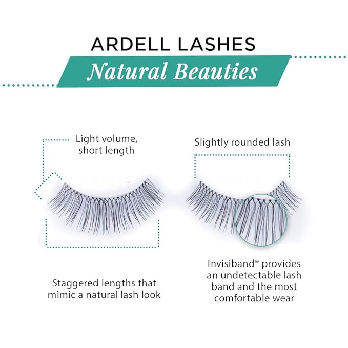 Ardell Natural Lashes False Eyelashes Beauties - Black, Full Volume, Lightweight, Reusable Strip Lashes for Natural Look, 4 Pack