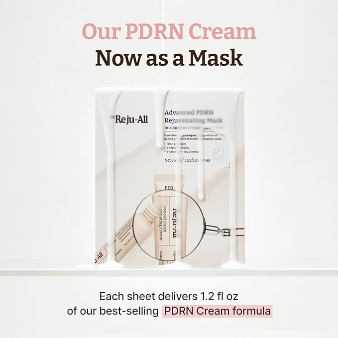 Dr.Reju-All Advanced PDRN Rejuvenating Mask - Face & Neck Korean Sheet Mask with 1,200 ppm PDRN, Collagen & Copper Peptides - Hydrating & Soothing, Skin Repair (1.2 Fl Oz x 4EA)