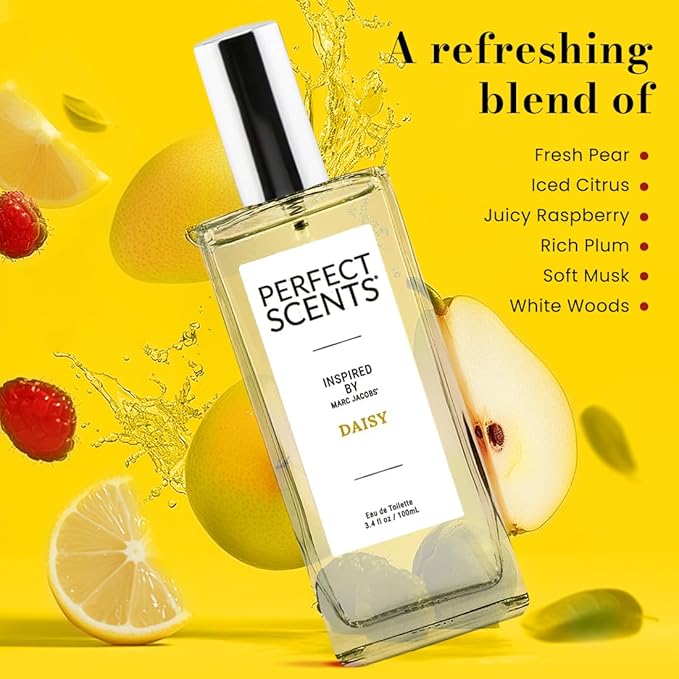 Perfect Scents Fragrances, Inspired by Marc Jacobs' Daisy, Women’s Eau de Toilette, CLEAN, Vegan, Paraben-Free, Phthalate-Free, Never Tested on Animals, 3.4 Fluid Ounces