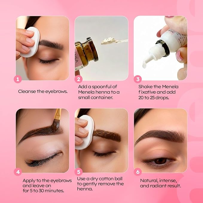 MENELA Eyebrow Henna Tint Kit – Black – Up to 60 Applications, DIY & For Professional Use, 2.5g Henna + 15ml Fixer, Bamboo Extract, Easy At-Home Brows, Ammonia-Free, Vegan
