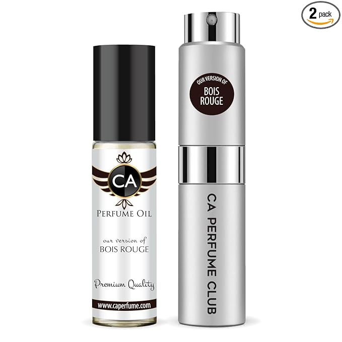 CA Perfume Duo Impression of Bois Rouge For Women And Men Perfume Layering Set Long Lasting Travel Size EDP + Body Oil Roll-On Bottle 0.27 Fl Oz+0.33 Fl Oz