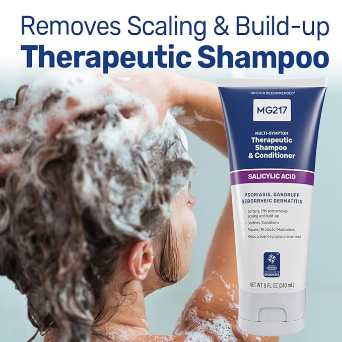 MG217 Psoriasis Shampoo and Conditioner with Salicylic Acid, Therapeutic Scalp Treatment, Softens, Lifts, Removes Scaling, Psoriasis Scalp Treatment, Salicylic Acid Shampoo and Conditioner, 8floz Tube
