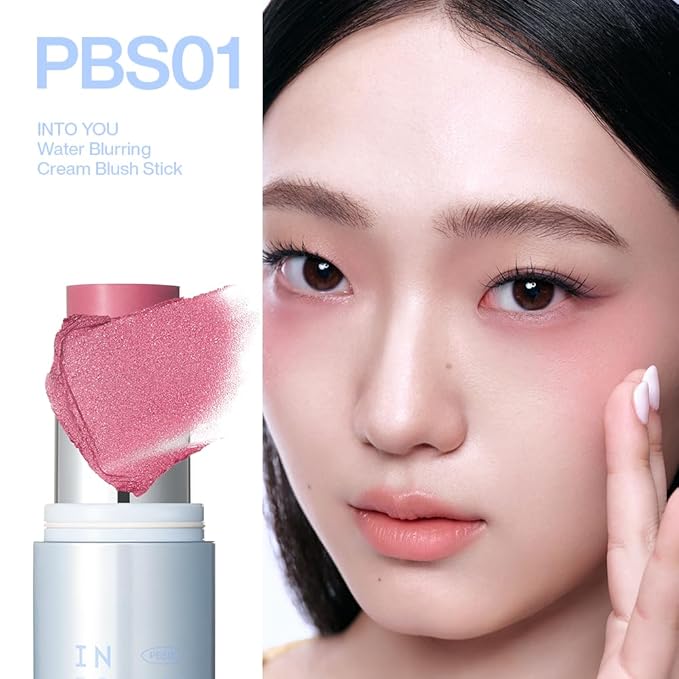 INTO YOU Cream Blush Stick Water Blurring, 5 in 1 Multi-purpose Makeup Balm Stick, Hydrating Blush Tint for Cheeks & Eyes, Lightweight, Long Wearing, Easy to Apply & Blend, PBS01