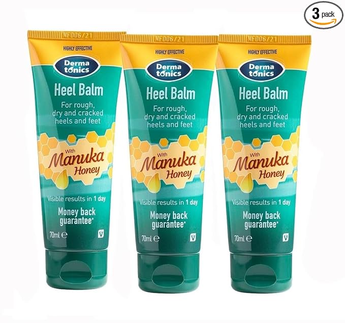 Dermatonics Foot Cream for Dry Cracked Heels (3 Pack) - 25% Urea with Manuka Honey, Intensive Moisturizing Treatment, Callus Remover, Exfoliating Care for Rough Feet Elbows Hands - Skin Repair 2.37oz