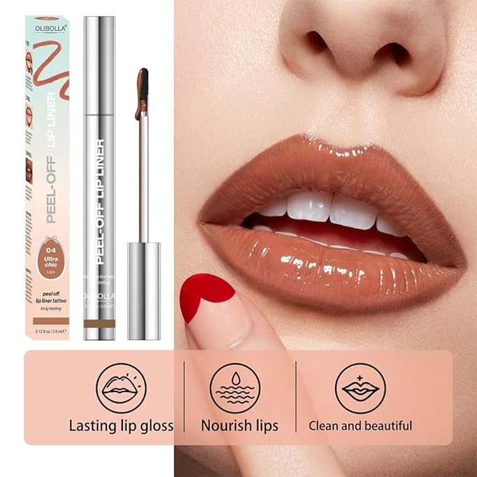 BANGFENG 4Pcs Peel Off Lip Liner Stain Set - Long-Lasting, Smudge-Proof, Waterproof Nude Matte Lip Tint, Non-Fading Peel Off Lip Color, Effortless Precision & Full Coverage, 24H Color Hold
