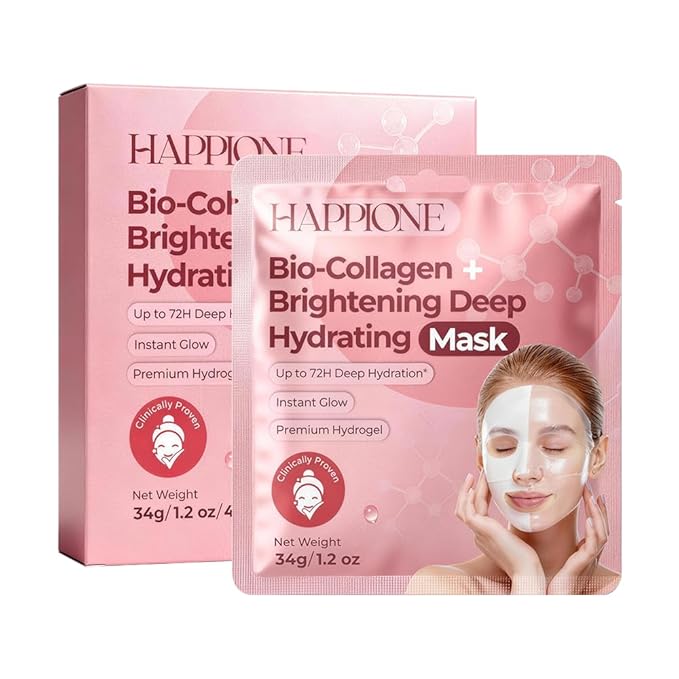 Bio-Collagen Hydrogel Face Mask – Turns Transparent Overnight for Glass Skin – 34g Deep Hydration with 9 Types of Hyaluronic Acid – Brightening Vitamin C & Niacinamide (4-Pack)