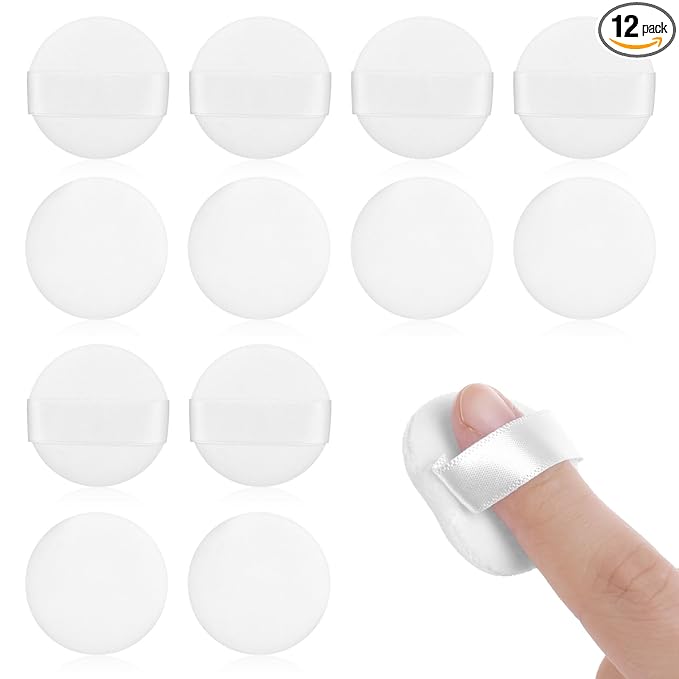 12 PACK Mini Powder Puff, Microfiber Powder Puff Small Powders Pact Makeup Sponges 1.5 Inches Powders Puffs Makeup Sponges Finger-Sized Make up Puffs for Women Beauty Sponge