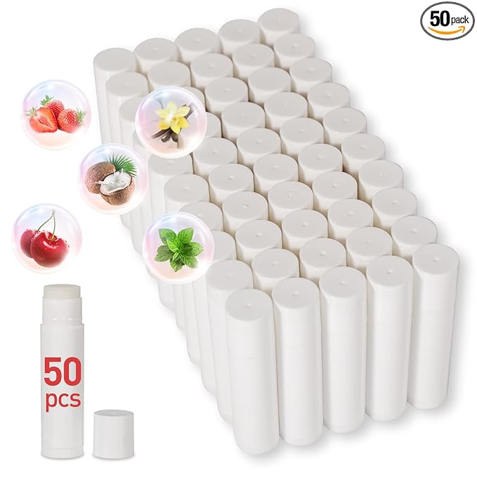 DMSKY 50 Pack Lip Balm Unlabeled, Natural Lip Balms Bulk Blank Tube, Lip Balm for Party Favors and Gift Basket Filling, Wedding or Baby Shower-5 Flavors