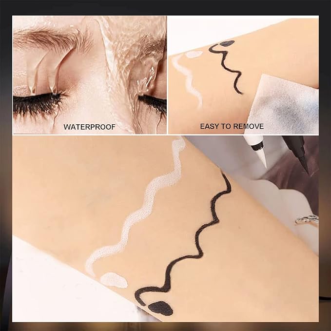 2PCS Waterproof Liquid Eyeliner, White and Black Eyeliner Set, Quick Drying Long-lasting Eye Liner for Makeup, Cruelty-Free Eyeliner Liquid Set Smudge Proof Easy To Use