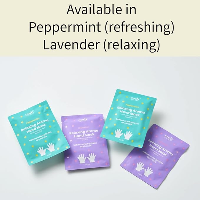 Relaxing Aroma Hand Mask, Home Spa Moisturizing Hand Gloves, 6 Pairs, For Dry Rough Hands, Hydrating Hand Treatment, Made in Korea (Peppermint + Lavender)