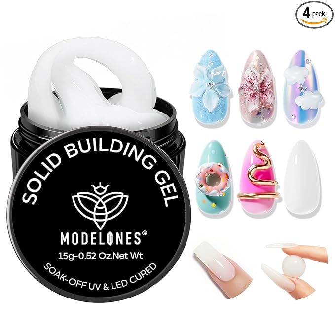 modelones 3D Sculpting Gel, Milky White Solid Nail Builder Hard Gel for Nail Art Molding & Extensions for Chrome Powder, Spring Nails Glitter Polish Home DIY Manicure, U V Lamp Needed