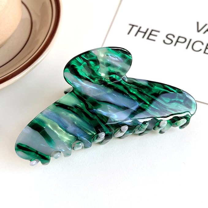Wenlly large tortoise shell claw clip, marble non-slip strong hair barrettes, 4.1 Inch cellulose acetate hair claw clips, green