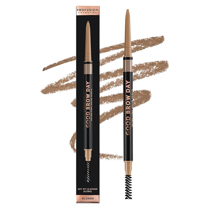 Profusion Cosmetics Dual-Ended Ultra-Fine Eyebrow Pencil -Good Brow Day Long-Wearing Brow Definer with Spoolie Brush for Blonde, Brown & Black Hair, Instant Brow Fixing Beauty Tool, Blonde