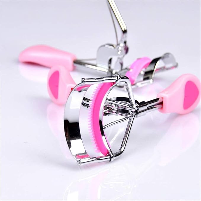MERVK Stainless Steel Eyelash Curler with Built-in Comb Pinch Pain-Free Suitable for Any Eye Shapes and Sizes, with 5 Silicone Refill Pads (Peach Pink)