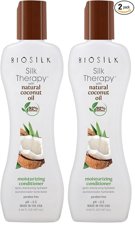 BioSilk Silk Therapy with Natural Coconut Oil Moisturizing Conditioner, Nourishing & Helps Eliminate Frizz, Sulfate, Paraben & Cruelty-Free, 5.64 Oz (Pack of 2)