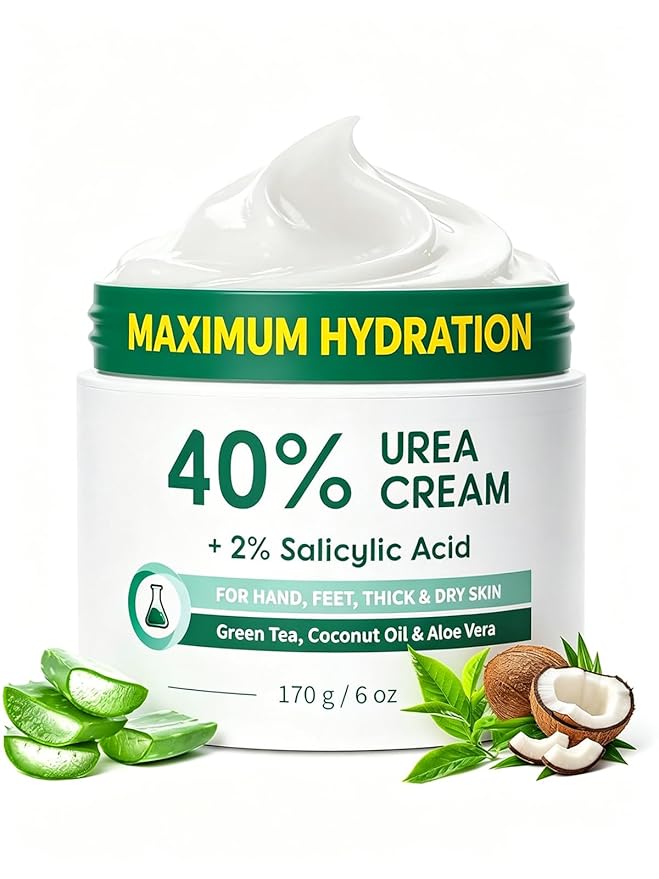 40% Urea Cream for Feet Maximum Strength, Foot Cream for Dry Cracked Heels, Callus Remover with 2% Salicylic Acid, Moisturizer for Hands Elbows Knees Rough Skin