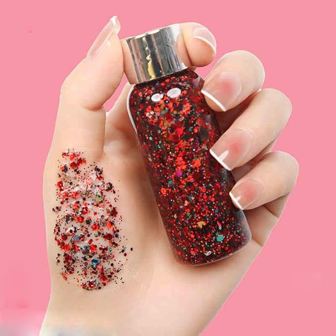 Body Glitter Gel, Mardi Gras Chunky Face Glitter Mermaid Sequins, Sparkly Hair Glitter,Singer Concert Festival Rave Accessories, Halloween Body Painting (#08 Dark Red)