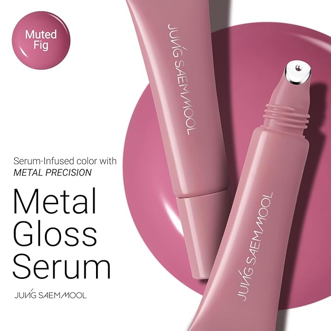 JUNG SAEM MOOL LIP-PRESSION Metal Serum Gloss | Hydrating Tinted Lip Balm with a Hygiene Precision Metal Applicator & Serum Infused Ingredients, Korean Lip Plumper Gloss (Muted Fig)