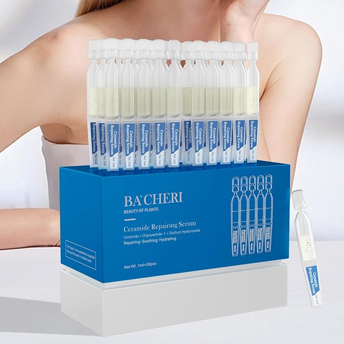 Ceramide Ampoule Serum with Hyaluronic Acid, Peptide, Hydrating & Anti Aging, Skin Barrier Repair Face Serum for Dry and Sensitive Skin, 30 Pcs/Box