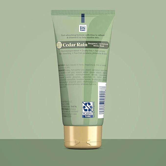 Gold Bond Hand Cream, Cedar Rain Refreshing Hand Cream with Aloe Vera to Refresh Skin and Vitamin E to Help Soothe the Skin, Comforting Cedar Rain Scent