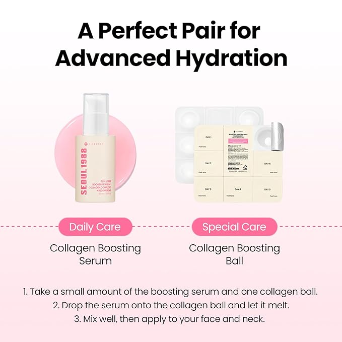 K-SECRET SEOUL 1988 Collagen Boosting Serum – Formulated with 7-Type Collagen Complex and Red Ginseng | for Deeply Hydrated, Radiant Skin | Korean Skincare, 30ml / 1.01 fl oz