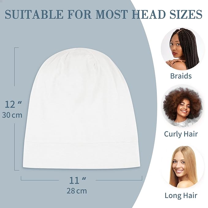 LULUSILK Mulberry Silk Bonnet for Sleeping Women, Real Silk Sleep Cap for Curly Hair and Braids, Pure Silk Head Wrap with Scrunchies, White