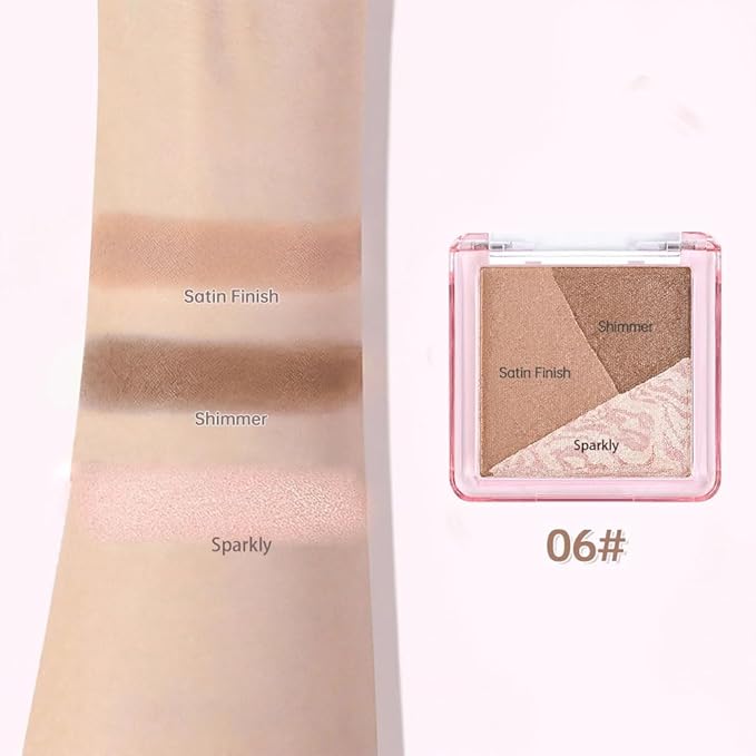 Mini Brown Champagne Baked Eyeshadow Palette,3 Shade Soft Shimmer Eye Shadow, Natural Radiant Glow Makeup, Smooth Blendable&Buildable, No Fallout, Long-Lasting Daily Look, Paleta de Sombras de Ojos 06