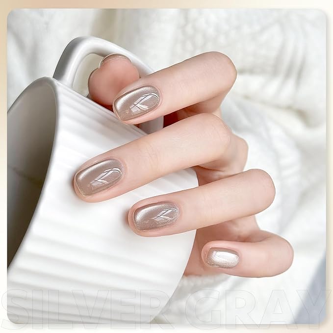 GAOY Glassy Cat Eye Gel Nail Polish, 16ml Glitter Holographic Nail Polish with Magnet, Reflective Translucent UV Gel, 2059 Silver Gray