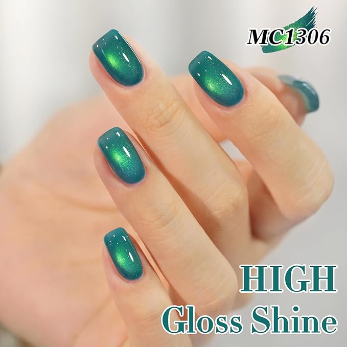 Double Rhythm 15ML Jelly Glass Cat Eye Gel Polish with Magnet Holographic Glitter Shimmer Translucent Sheer Color Salon Soak Off Magnetic Nail at Home (Mint Blue-MC1306)