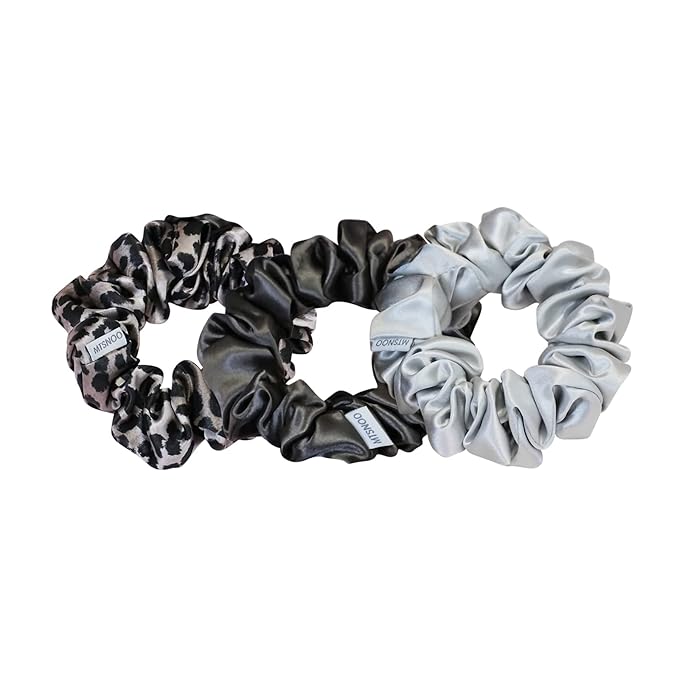 MTSNOO Mulberry Silk Scrunchies Set for Sleep - 100% Pure 22 Momme Silk, Elastic Band, 3 Pack Curly Hair Ropes for Women and Girls