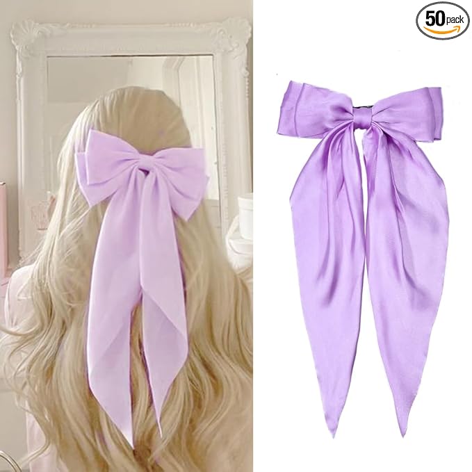 Silky Satin Oversized Long-tail Bow Clip, Large light purple Hair Bow for Women Girl, Hair Accessories with Long Tail, 1Pcs（light purple）