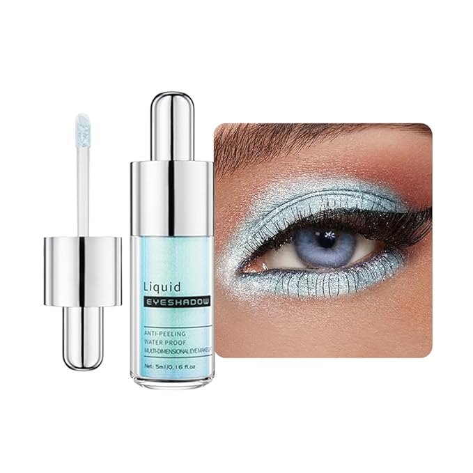 Blue Green Iridescent Shimmer Liquid Eyeshadow, High Pigment Blendable Eye Makeup for Older Women, Long Lasting Lightweight Travel Friendly, Suitable for All Eye Shapes, Glitter Finish 02#