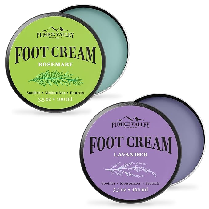 Pumice Valley Foot Balm Cream for Dry Cracked Heels and Feet - Natural Foot Moisturizer Balm for Calluses and Dry Feet Treatment (2 Pack Mix Lavender Rosemary)